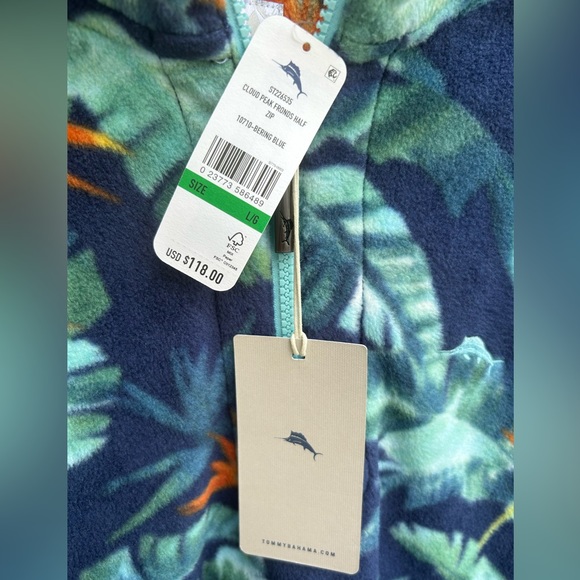 NWT Tommy Bahama Cloud Peak Frounds Bering Blue Half Zip Tropical L Pullover A-4 - Picture 4 of 7